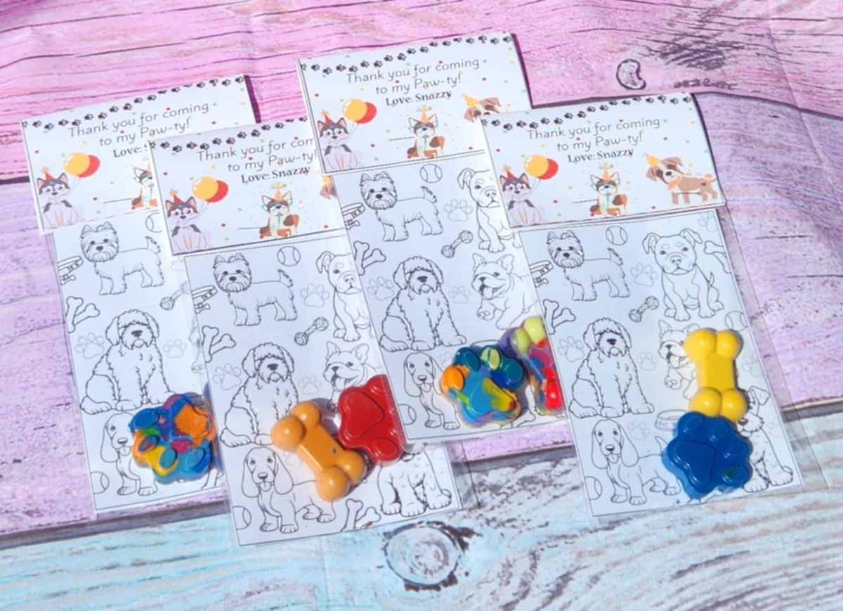Dog Party Favors: Paw & Bone Crayons, Coloring Page Kit