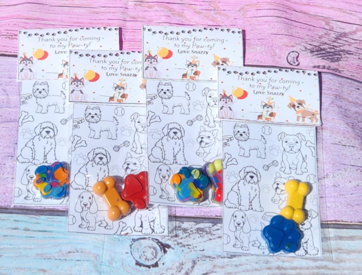 Dog Party Favors: Paw & Bone Crayons, Coloring Page Kit