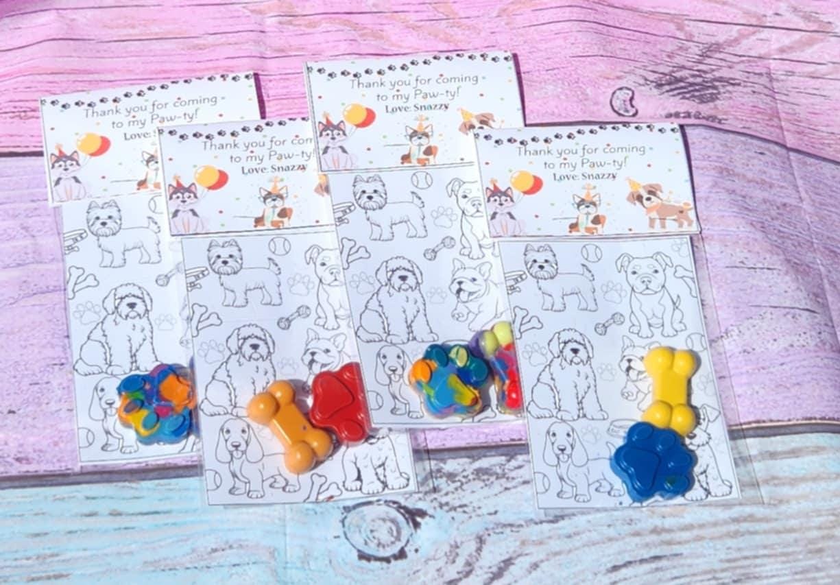 Dog Party Favors: Paw & Bone Crayons, Coloring Page Kit