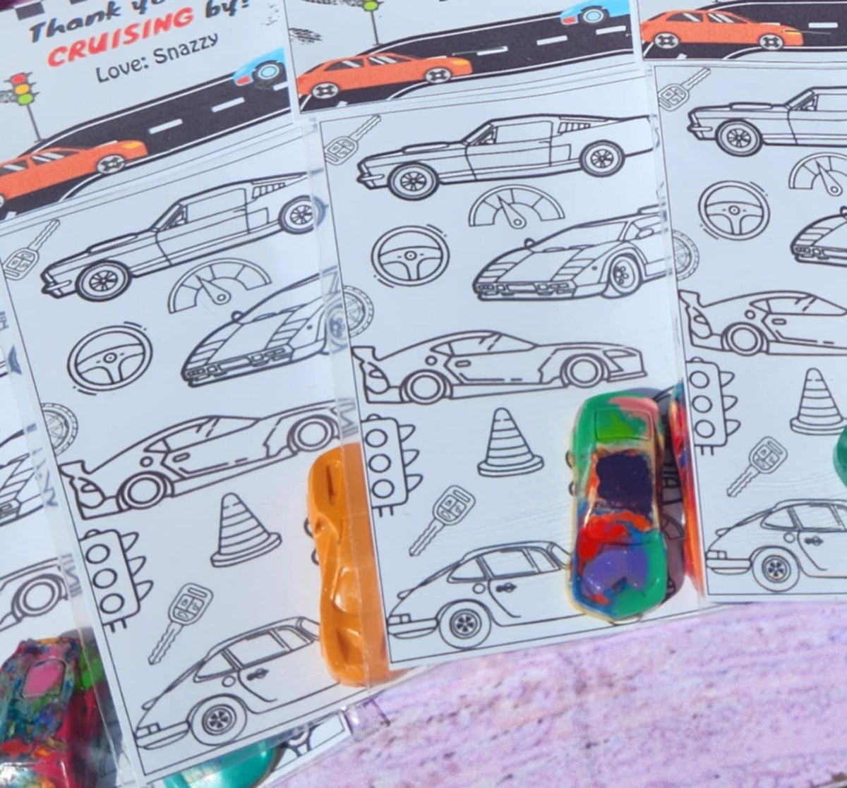Car Crayon Coloring Kits | Personalized Topper| Crayon Name Favors | Car Birthday Party Favors | Kids Party Gifts | Race Car Crayons