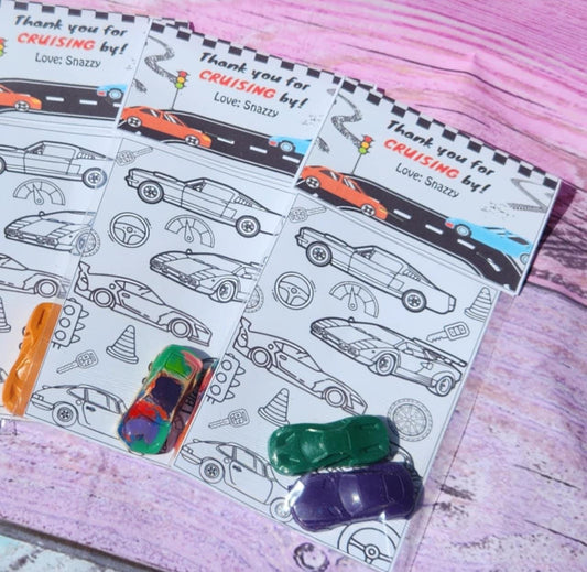 Car Crayon Coloring Kits | Personalized Topper| Crayon Name Favors | Car Birthday Party Favors | Kids Party Gifts | Race Car Crayons