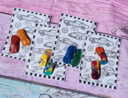 Car Crayons - Racing by Coloring Cards| Personalized Party Favors for Kids | Birthday Crayon Gifts