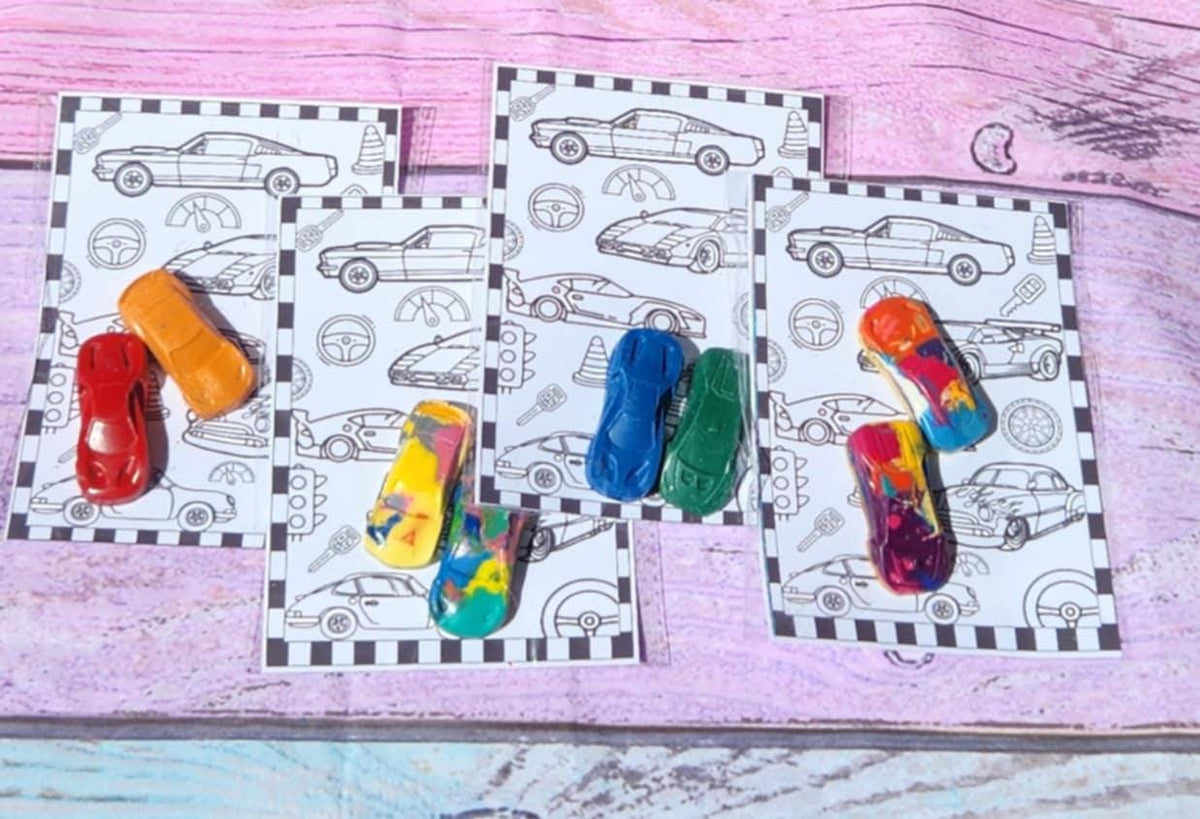 Car Crayons - Racing by Coloring Cards| Personalized Party Favors for Kids | Birthday Crayon Gifts