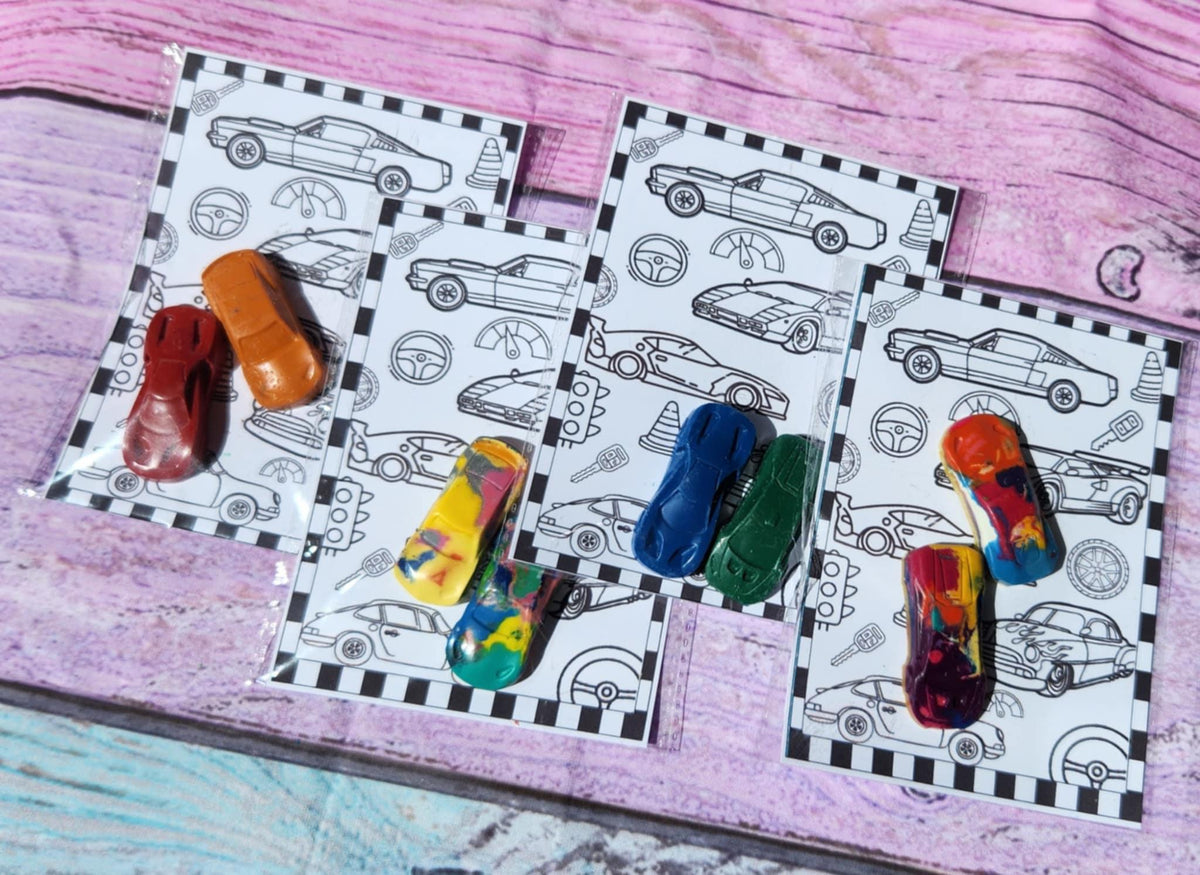 Car Crayons - Racing by Coloring Cards| Personalized Party Favors for Kids | Birthday Crayon Gifts