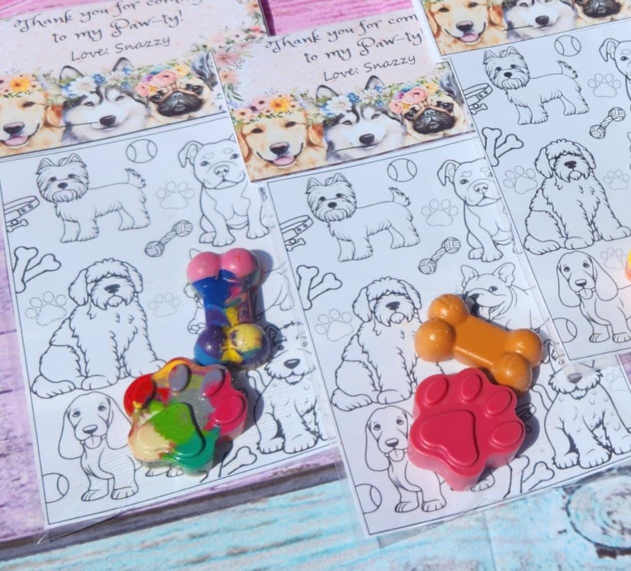 Girl Dog Party Favors: Paw & Bone Crayons with Coloring Card