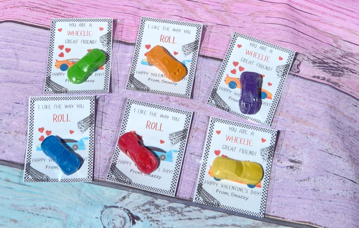 Race Car Valentine’s Day Cards with Crayons | Personalized Kids Valentines | Classroom Gift Idea | Non-Candy Party Favor