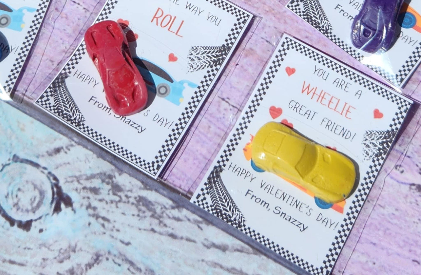 Race Car Valentine’s Day Cards with Crayons | Personalized Kids Valentines | Classroom Gift Idea | Non-Candy Party Favor
