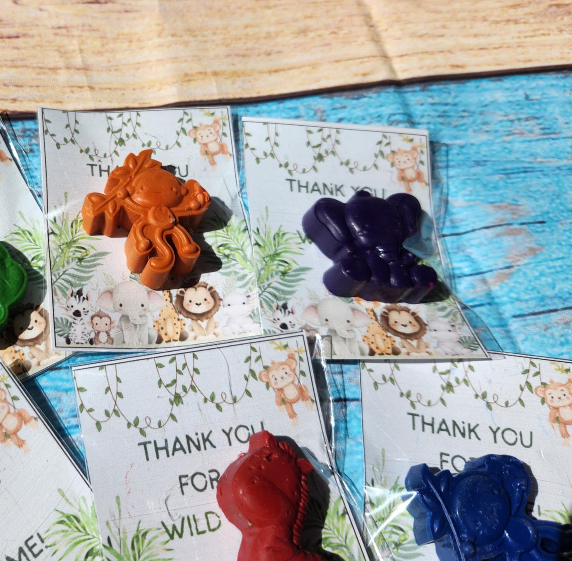 Jungle-Themed Crayon with Card | Safari Party Favors | Fun Kids Activity | Classroom Gifts l Birthday Thank you Gifts l Party Supplies