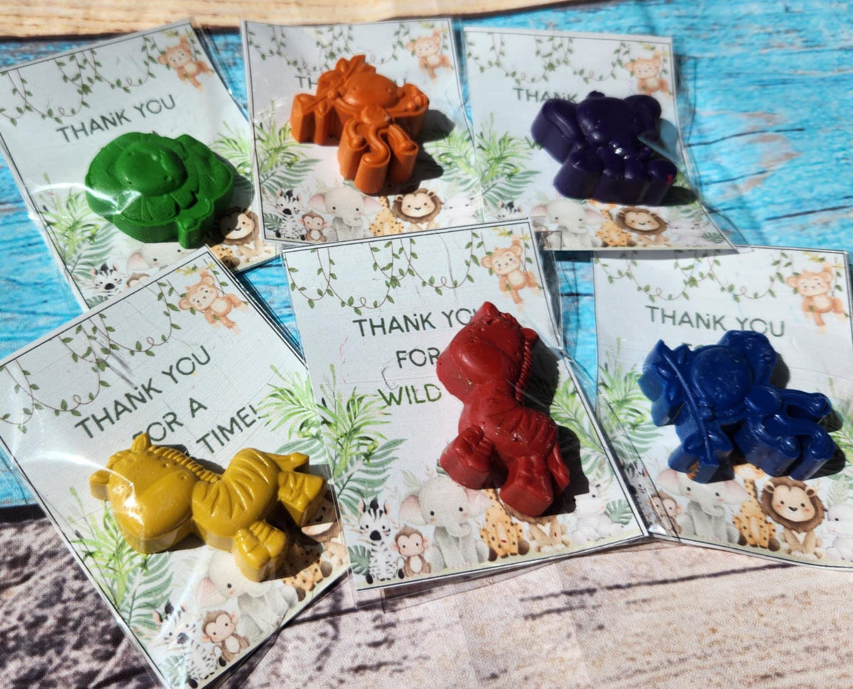 Jungle-Themed Crayon with Card | Safari Party Favors | Fun Kids Activity | Classroom Gifts l Birthday Thank you Gifts l Party Supplies