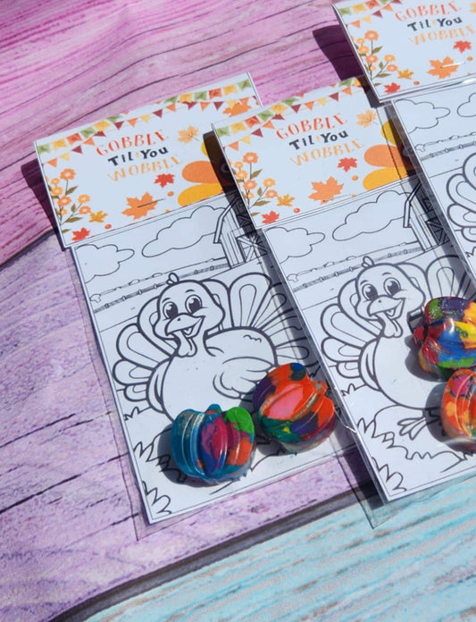 Thanksgiving Turkey Coloring Kits | Pumpkin Crayons | Fall Party Favors | Kids Coloring Activity | Non-Toxic Crayons | Classroom Gifts