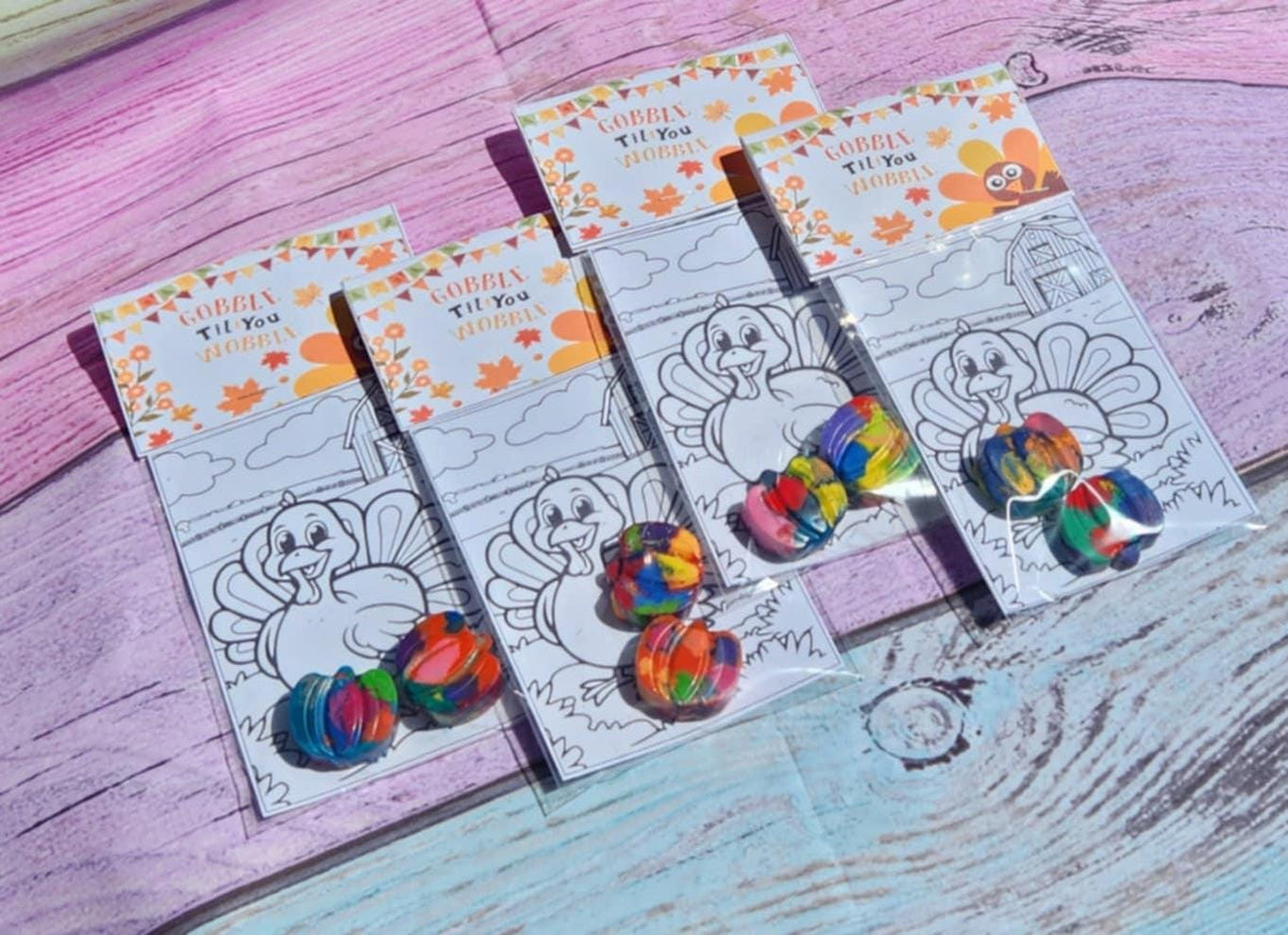 Thanksgiving Turkey Coloring Kits | Pumpkin Crayons | Fall Party Favors | Kids Coloring Activity | Non-Toxic Crayons | Classroom Gifts
