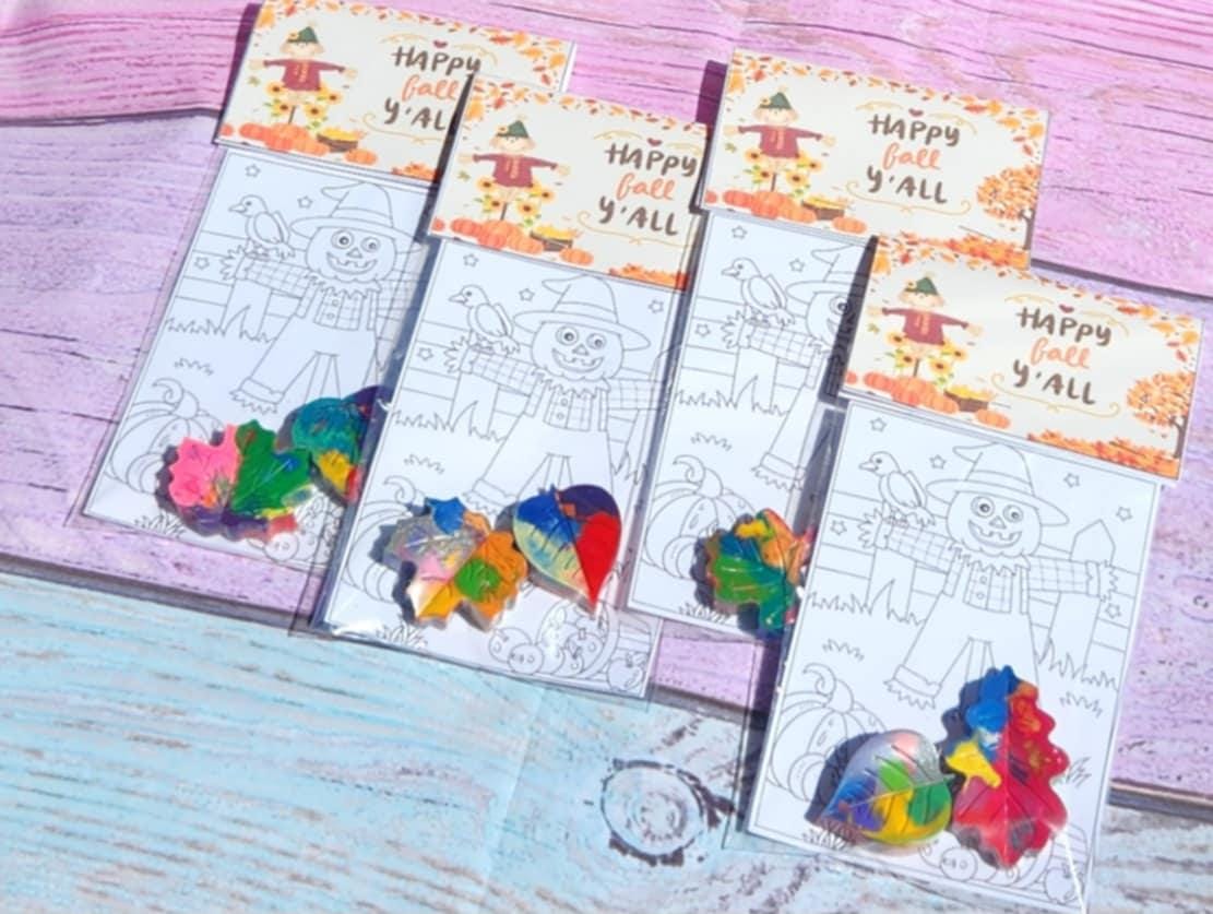 Happy Fall Coloring Kits | Leaf Crayons | Thanksgiving Party Favors | Fall Kids Activity | Non-Toxic Crayons | Classroom Gifts