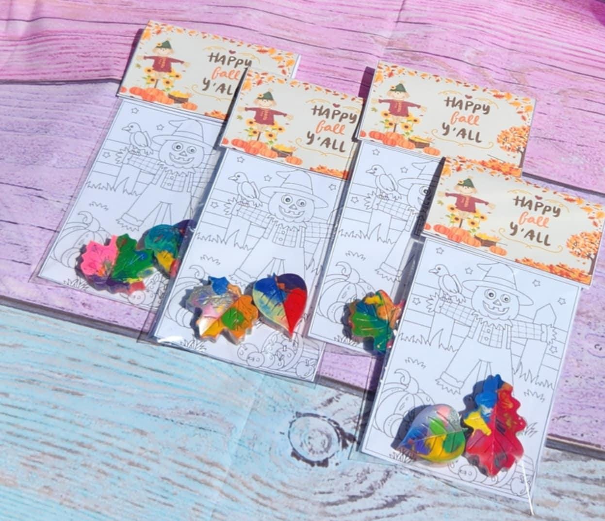Happy Fall Coloring Kits | Leaf Crayons | Thanksgiving Party Favors | Fall Kids Activity | Non-Toxic Crayons | Classroom Gifts