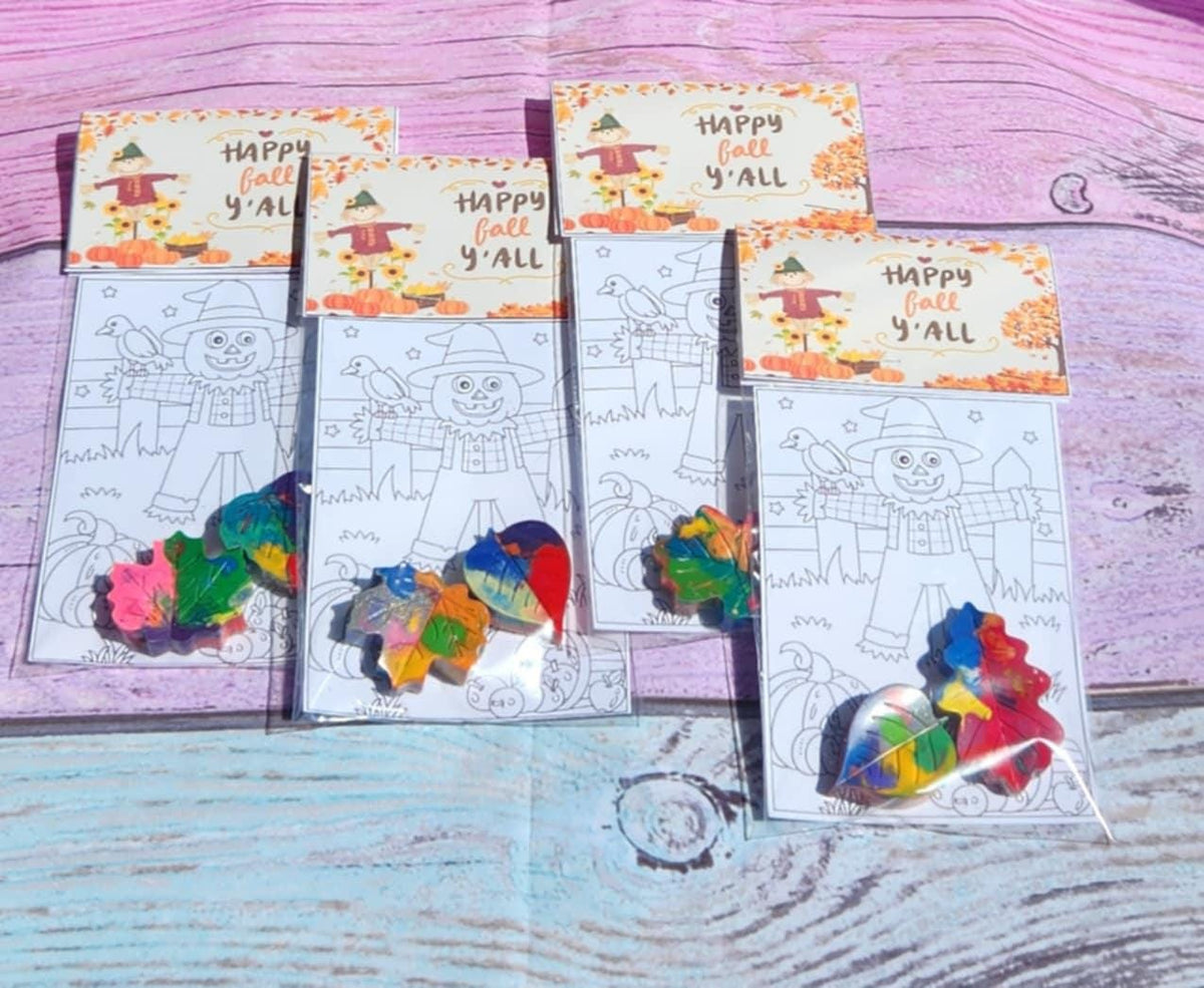 Happy Fall Coloring Kits | Leaf Crayons | Thanksgiving Party Favors | Fall Kids Activity | Non-Toxic Crayons | Classroom Gifts