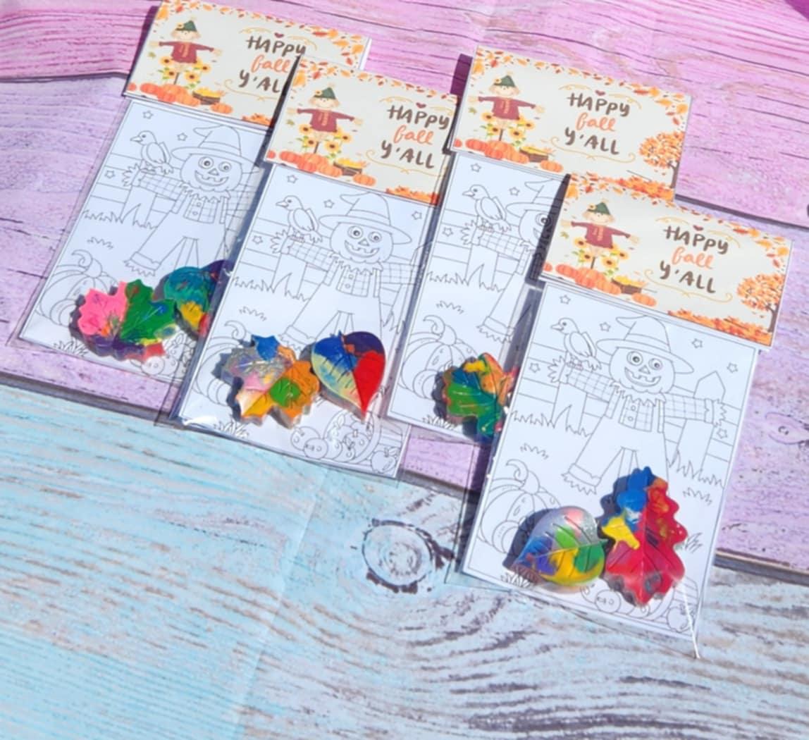Happy Fall Coloring Kits | Leaf Crayons | Thanksgiving Party Favors | Fall Kids Activity | Non-Toxic Crayons | Classroom Gifts