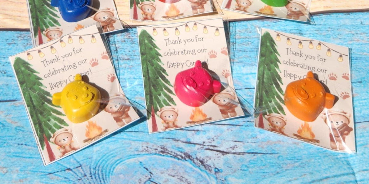 Camping Party Favors: Bear Crayon Thank You Cards