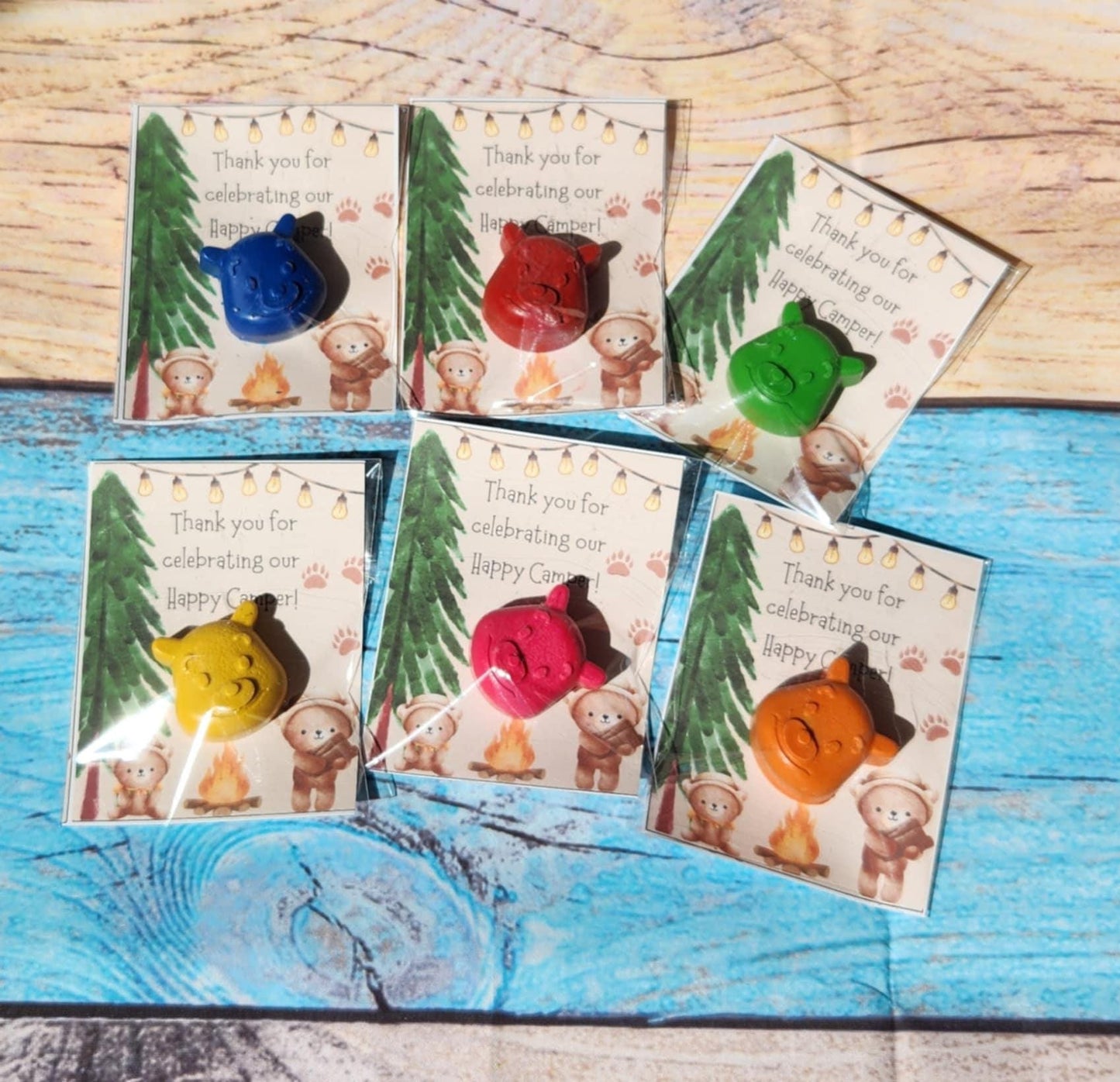 Camping Party Favors: Bear Crayon Thank You Cards