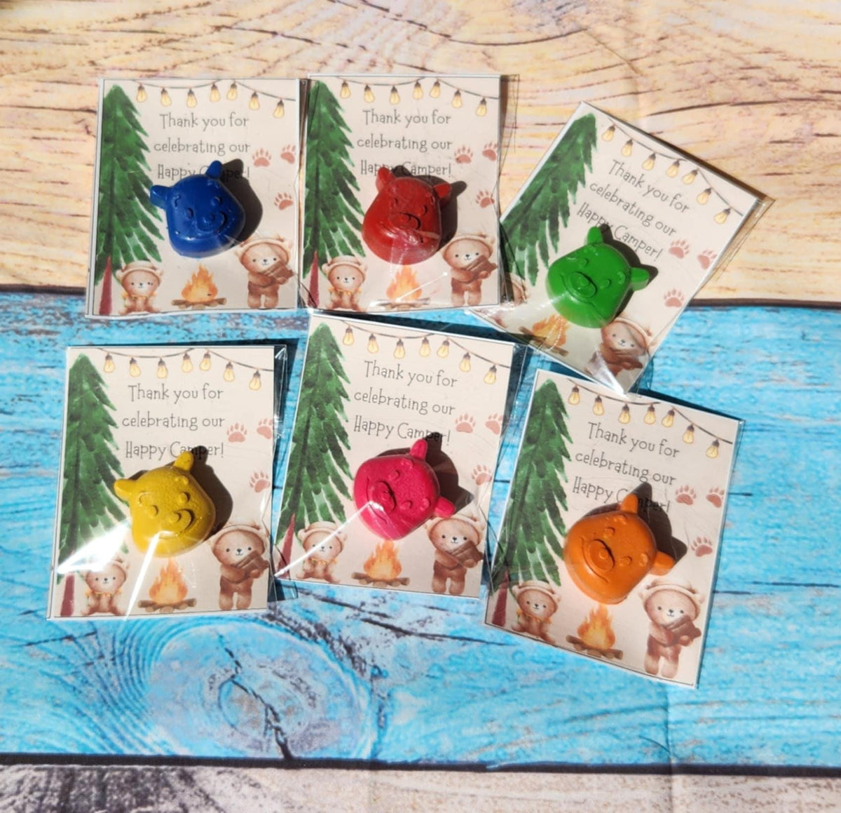 Camping Party Favors: Bear Crayon Thank You Cards