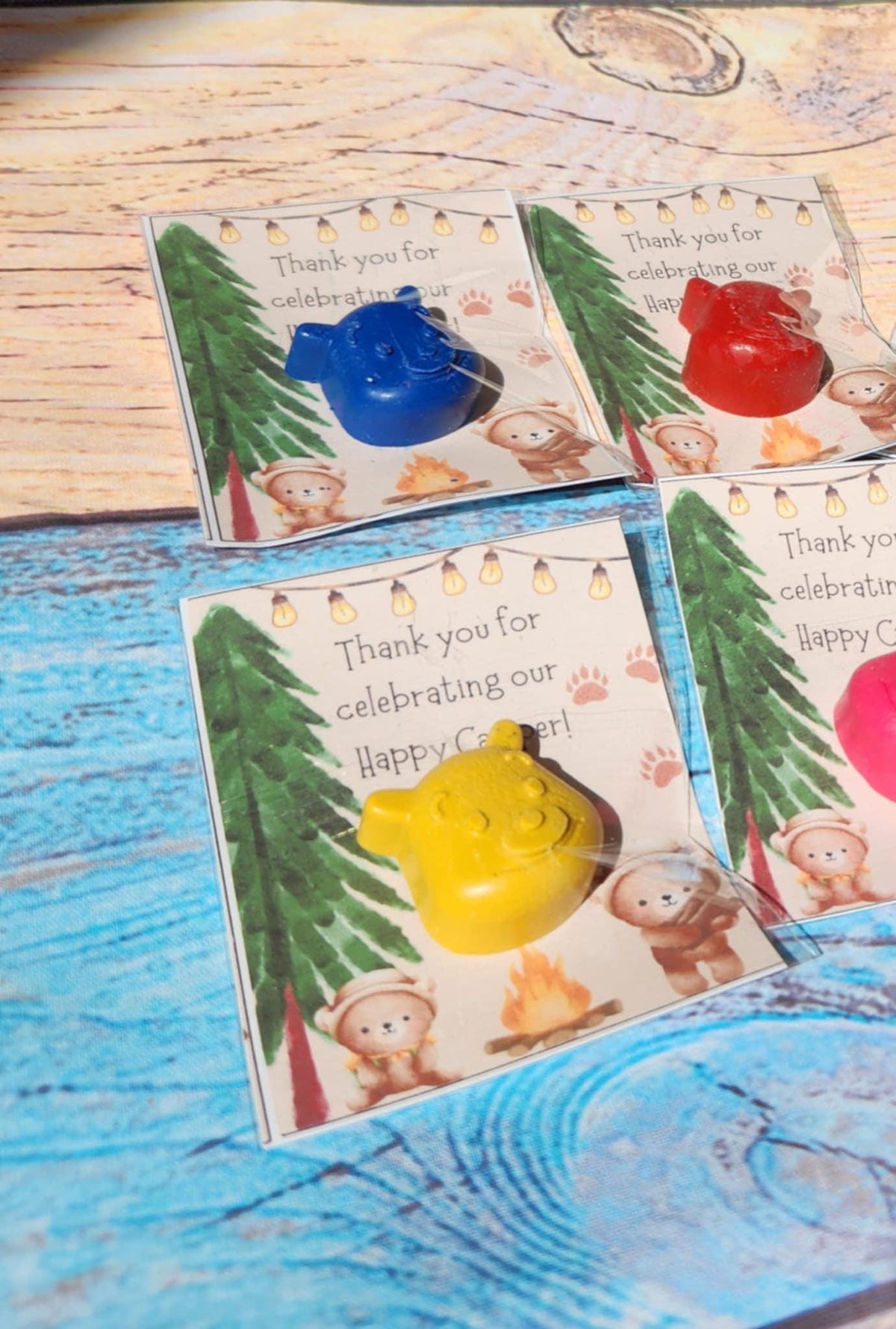 Camping Party Favors: Bear Crayon Thank You Cards
