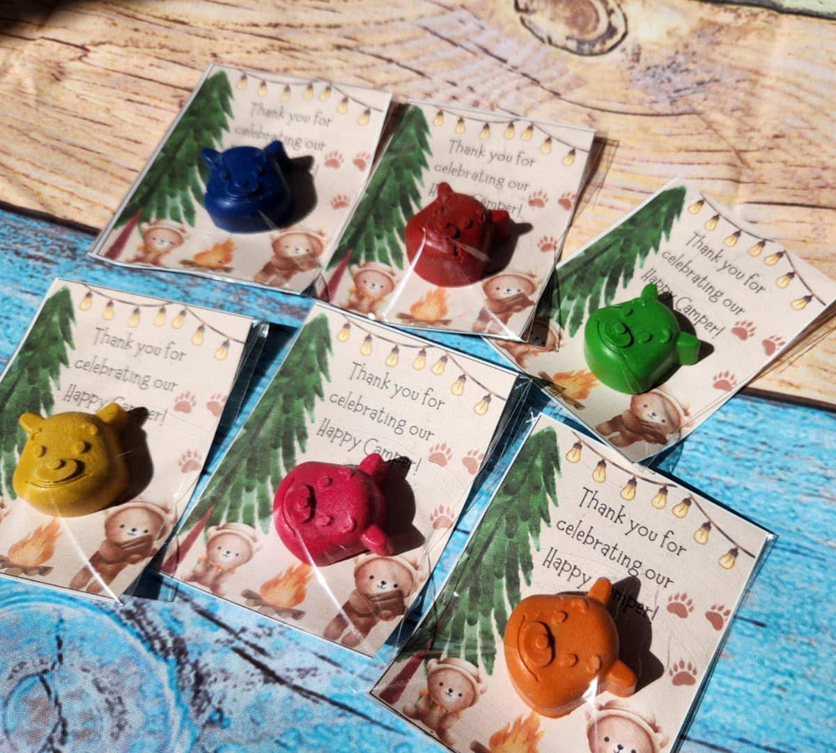 Camping Party Favors: Bear Crayon Thank You Cards
