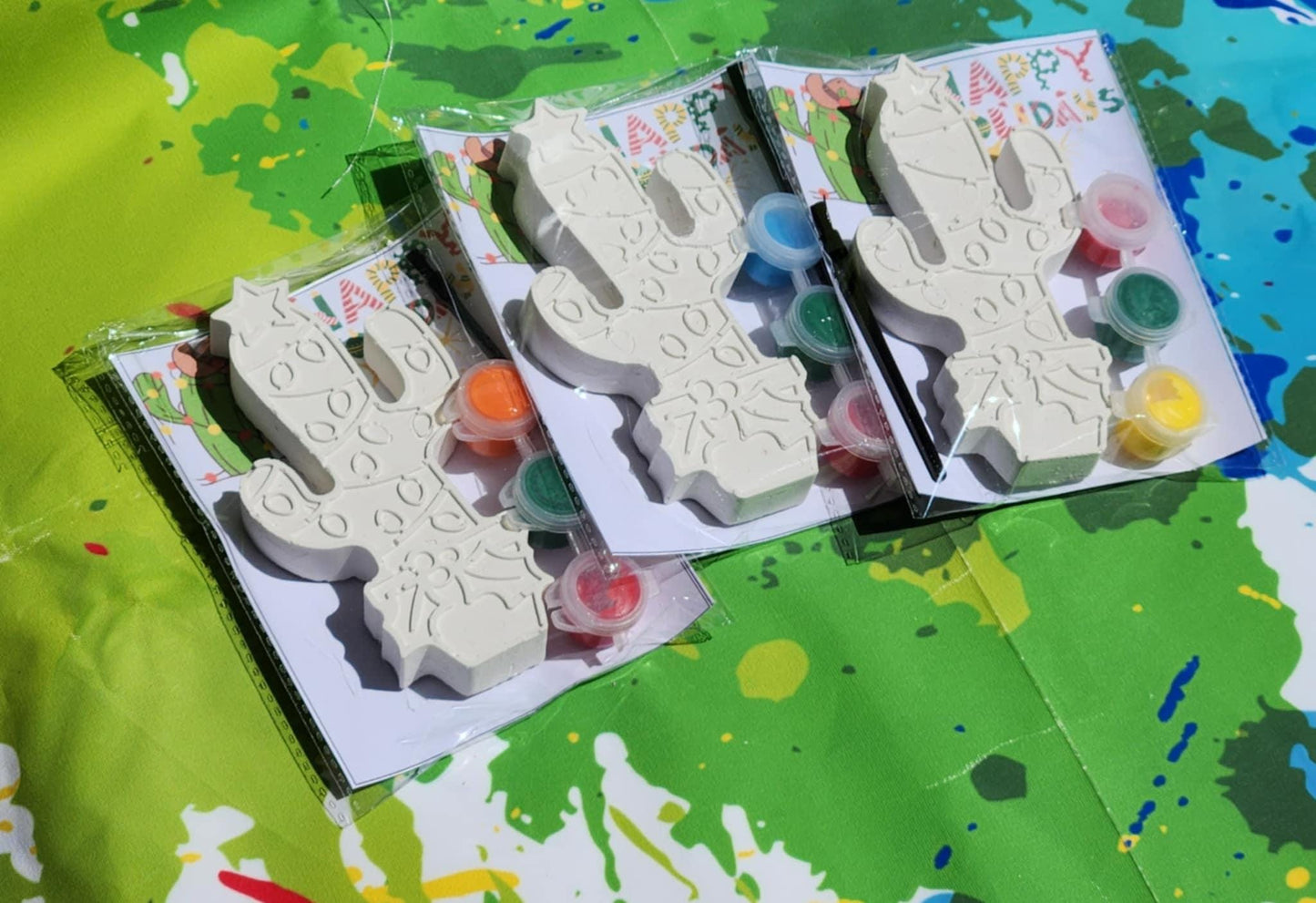 Christmas Cactus Paint Kit | DIY Holiday Craft | Kids Christmas Party Favors | Stocking Stuffer | Paint Your Own Kit
