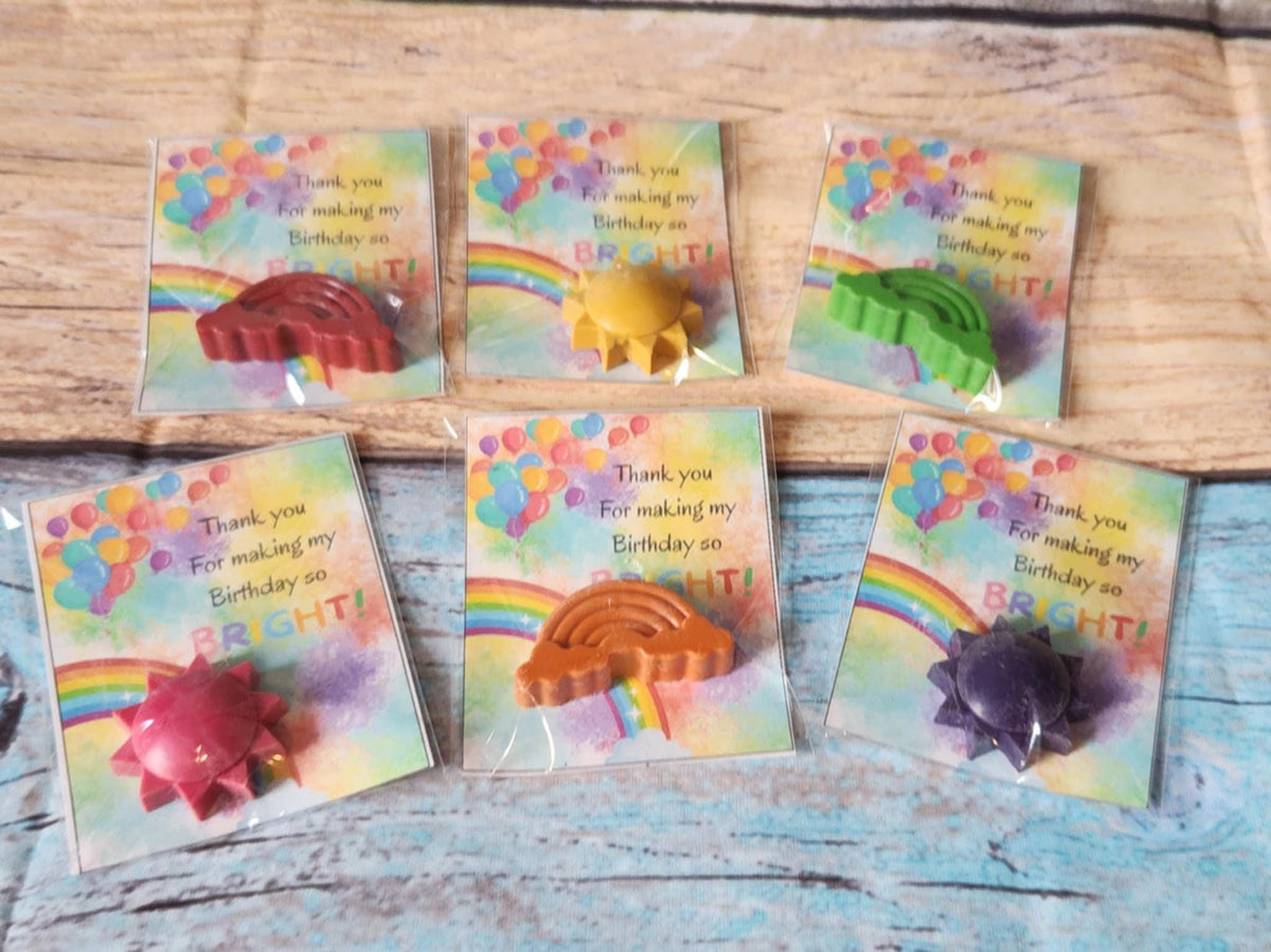 Rainbow Crayon Party Favors: Sun & Rainbow Crayons, Kids Birthday Goodie Bag