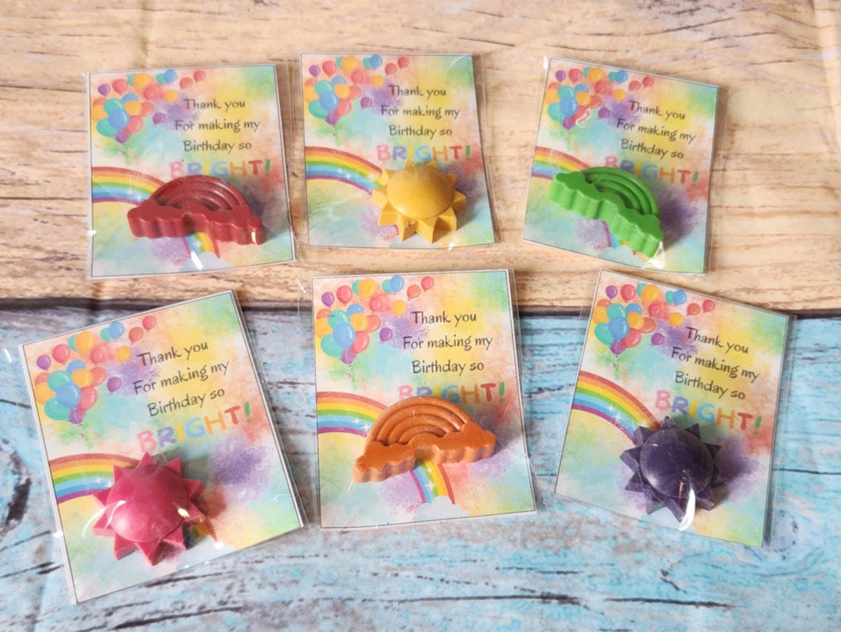 Rainbow Crayon Party Favors: Sun & Rainbow Crayons, Kids Birthday Goodie Bag