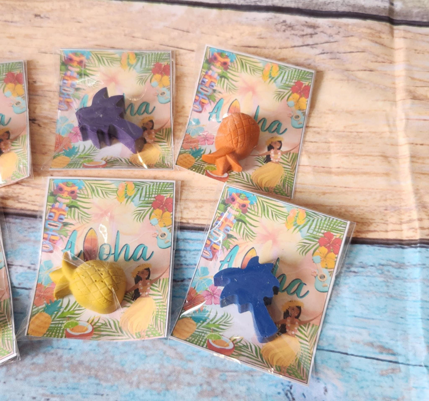 Hawaiian / Luau themed princess Party Favor Coloring Kits, Crayon names, Crayons, Birthday Party Favors