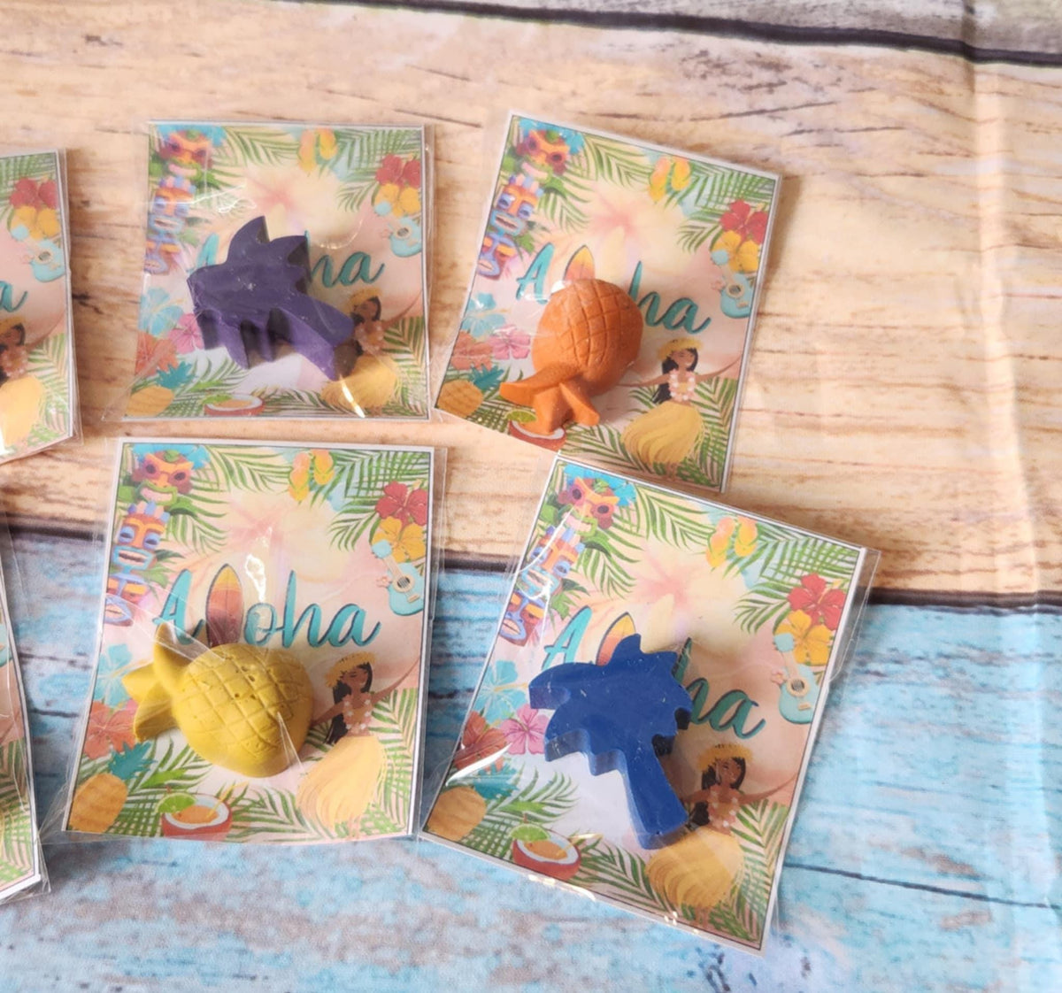 Hawaiian / Luau themed princess Party Favor Coloring Kits, Crayon names, Crayons, Birthday Party Favors