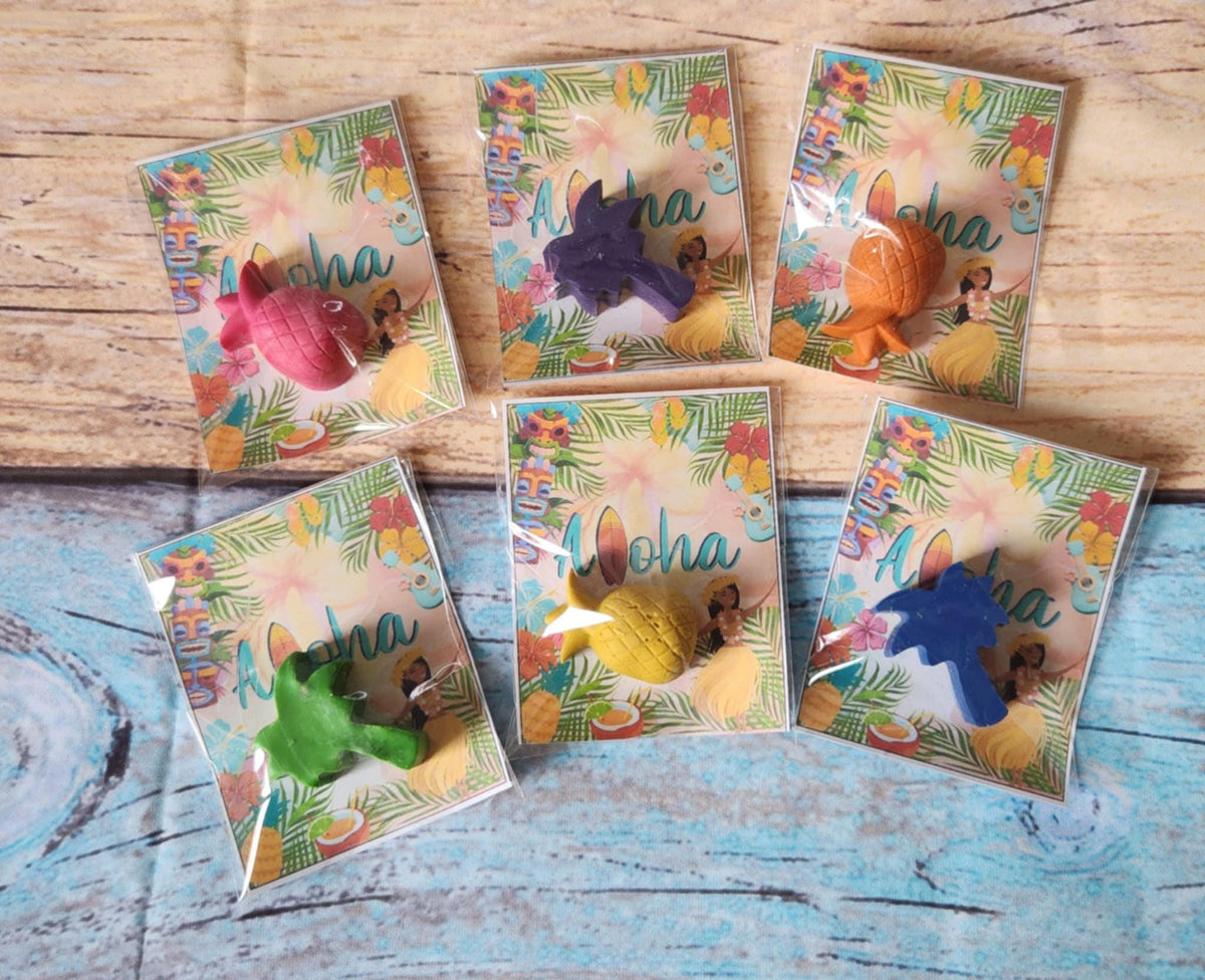 Hawaiian / Luau themed princess Party Favor Coloring Kits, Crayon names, Crayons, Birthday Party Favors