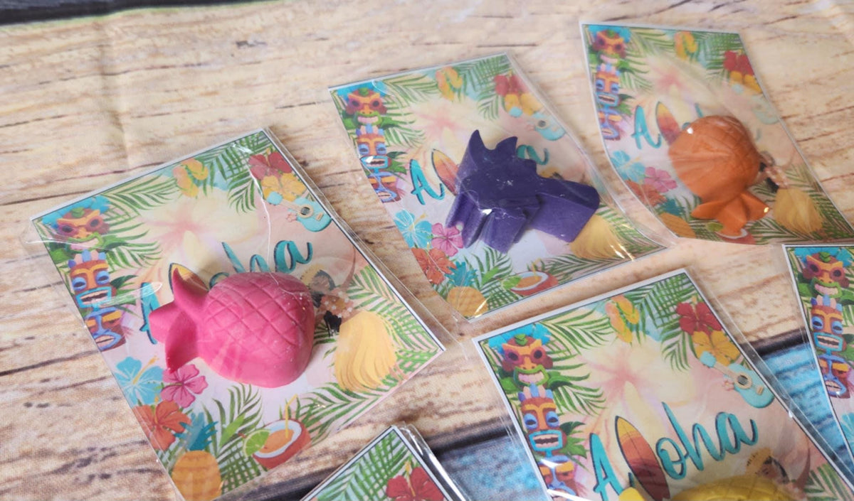 Hawaiian / Luau themed princess Party Favor Coloring Kits, Crayon names, Crayons, Birthday Party Favors