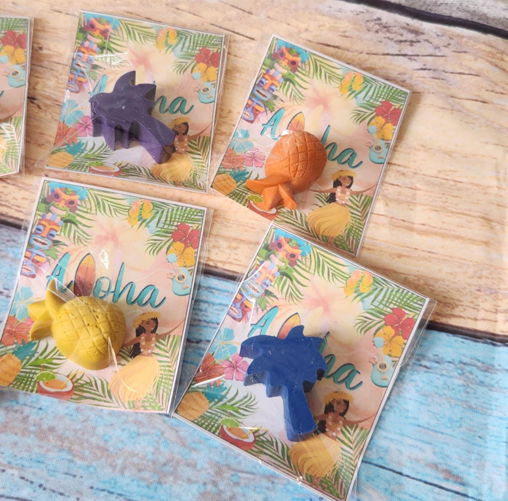 Hawaiian / Luau themed princess Party Favor Coloring Kits, Crayon names, Crayons, Birthday Party Favors