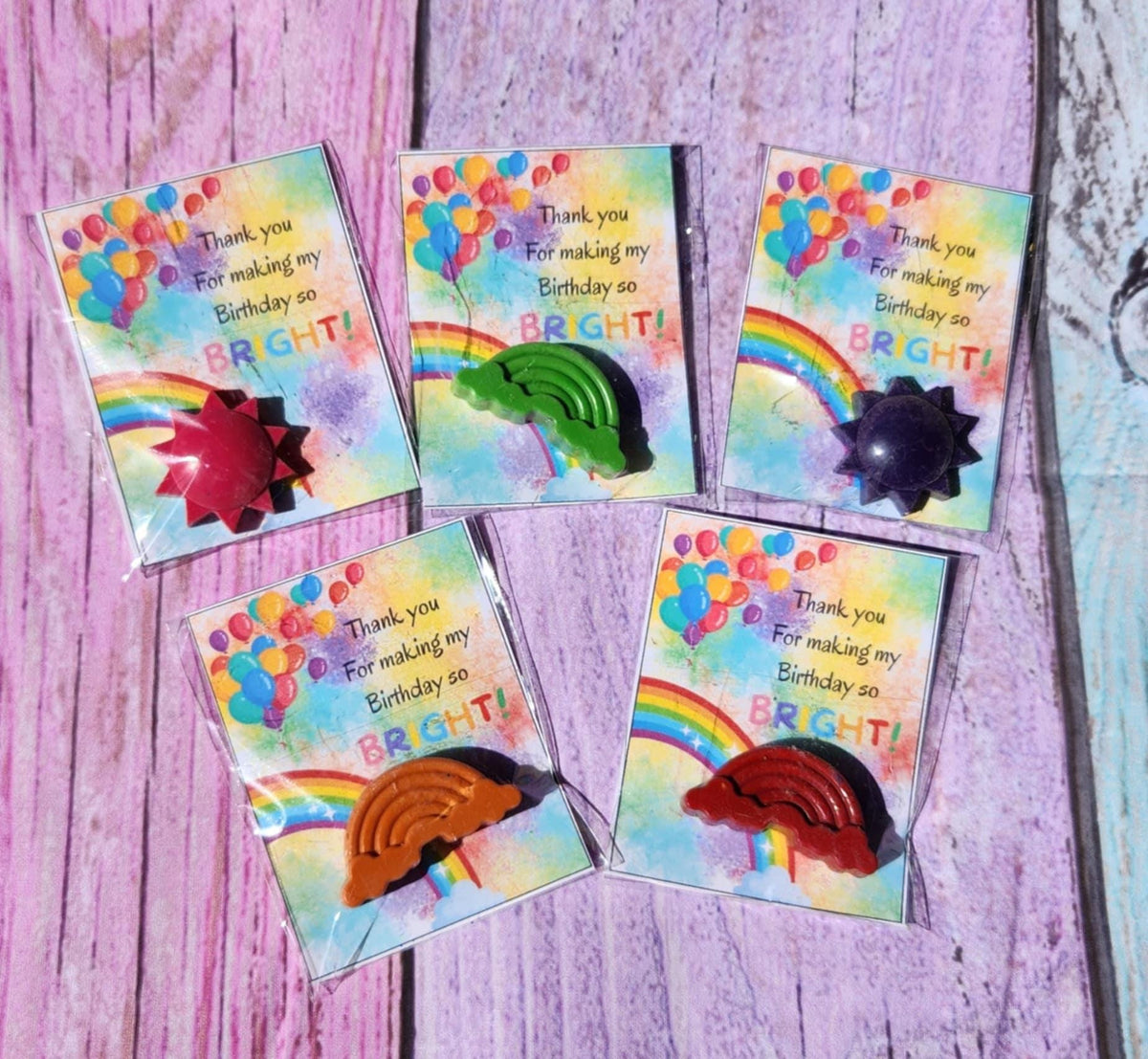 Rainbow Crayon Party Favors: Sun & Rainbow Crayons, Kids Birthday Goodie Bag