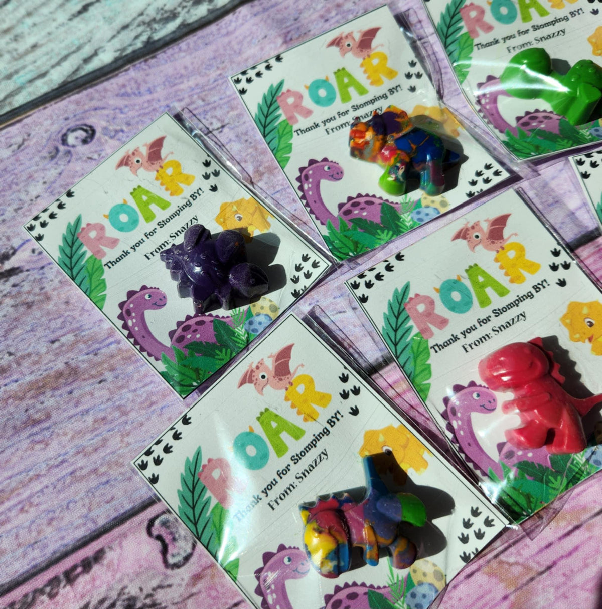 Dinosaur Girl Themed l Mini Party Favors Thank you Cards| Dinosaur Crayons | Girl Dino Birthday | Party Favor Kits | Classroom Goodies