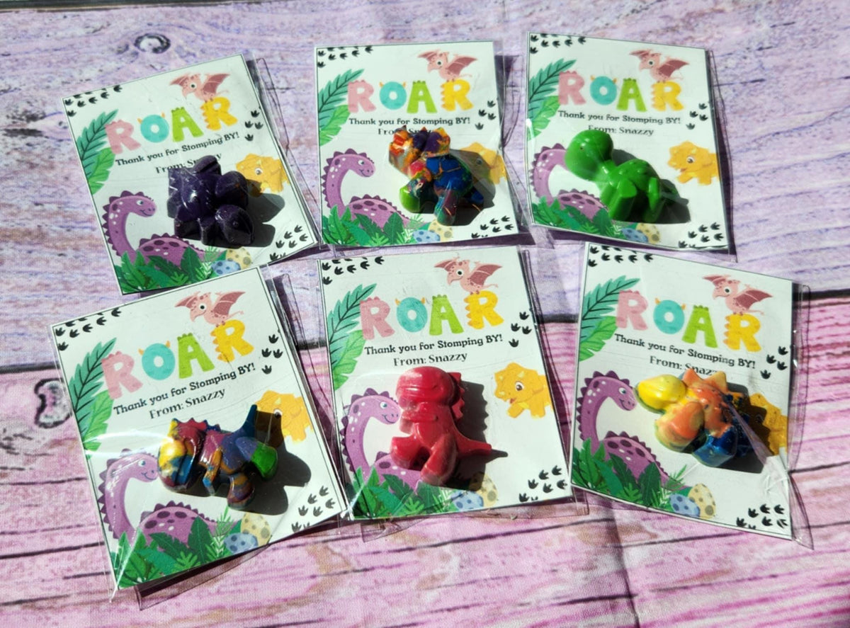 Dinosaur Girl Themed l Mini Party Favors Thank you Cards| Dinosaur Crayons | Girl Dino Birthday | Party Favor Kits | Classroom Goodies