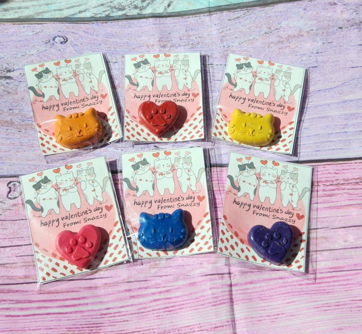 Cat Valentine’s Day Cards with Cat Crayons | Personalized Kids Valentines | Girl Valentine Cards | Classroom Valentines