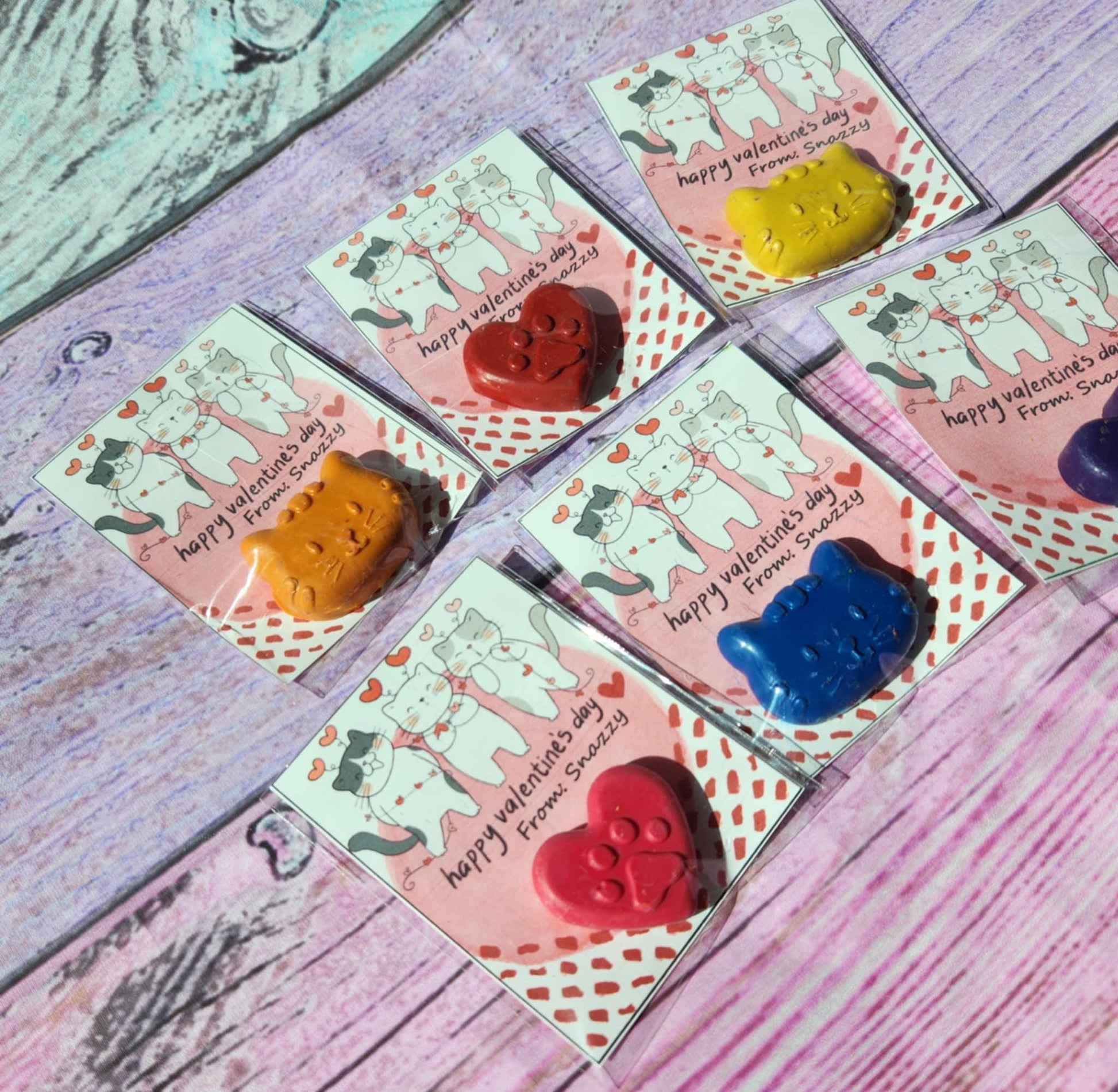 Cat Valentine’s Day Cards with Cat Crayons | Personalized Kids Valentines | Girl Valentine Cards | Classroom Valentines