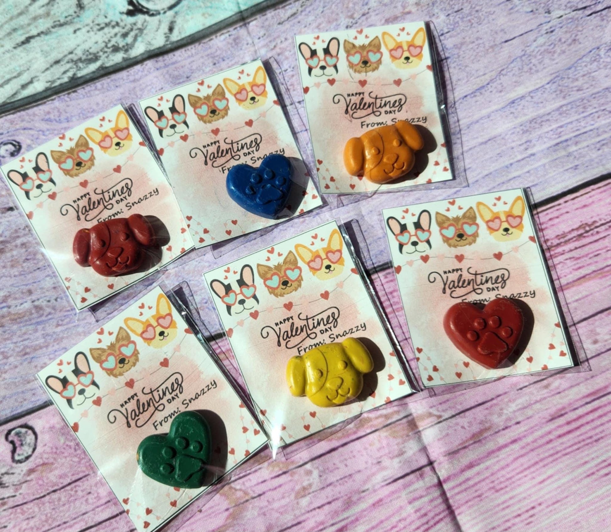 Dog Valentine’s Day Cards with Crayons | Personalized Kids Valentines | Classroom Valentine Handouts | Non Candy Valentines