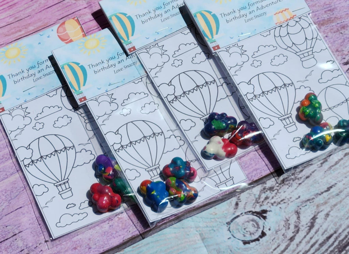 Hot Air Balloon Coloring Kits | Up, Up & Away Birthday Party Favors | Adventure Party Gifts | Crayon Sets for Kids | Travel-Themed Party