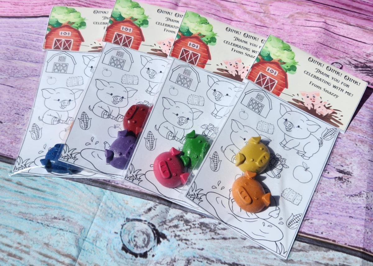 Pig Crayon Party Favors – Farm Animal Birthday Favors | Barnyard Coloring Kit | Personalized Piggy Crayons | Farm Theme Party Gift