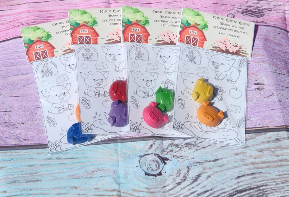 Pig Crayon Party Favors – Farm Animal Birthday Favors | Barnyard Coloring Kit | Personalized Piggy Crayons | Farm Theme Party Gift
