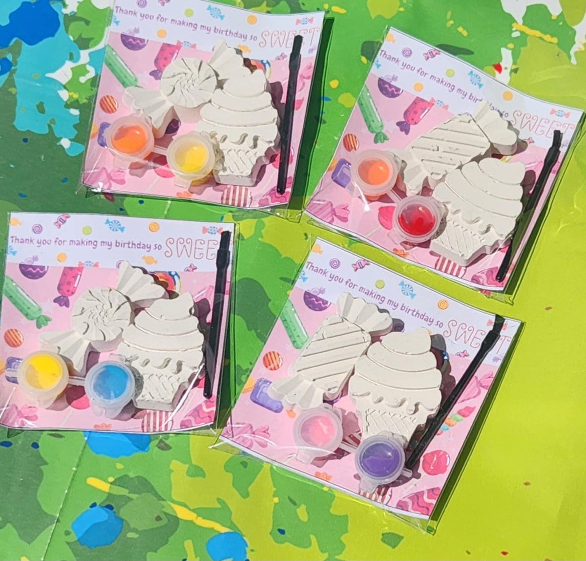 Ice Cream & Candy Birthday Party Favors | DIY Plaster Paint Kits | Kids Craft Activity | Ready to Paint Gifts | Thank You Party Favor