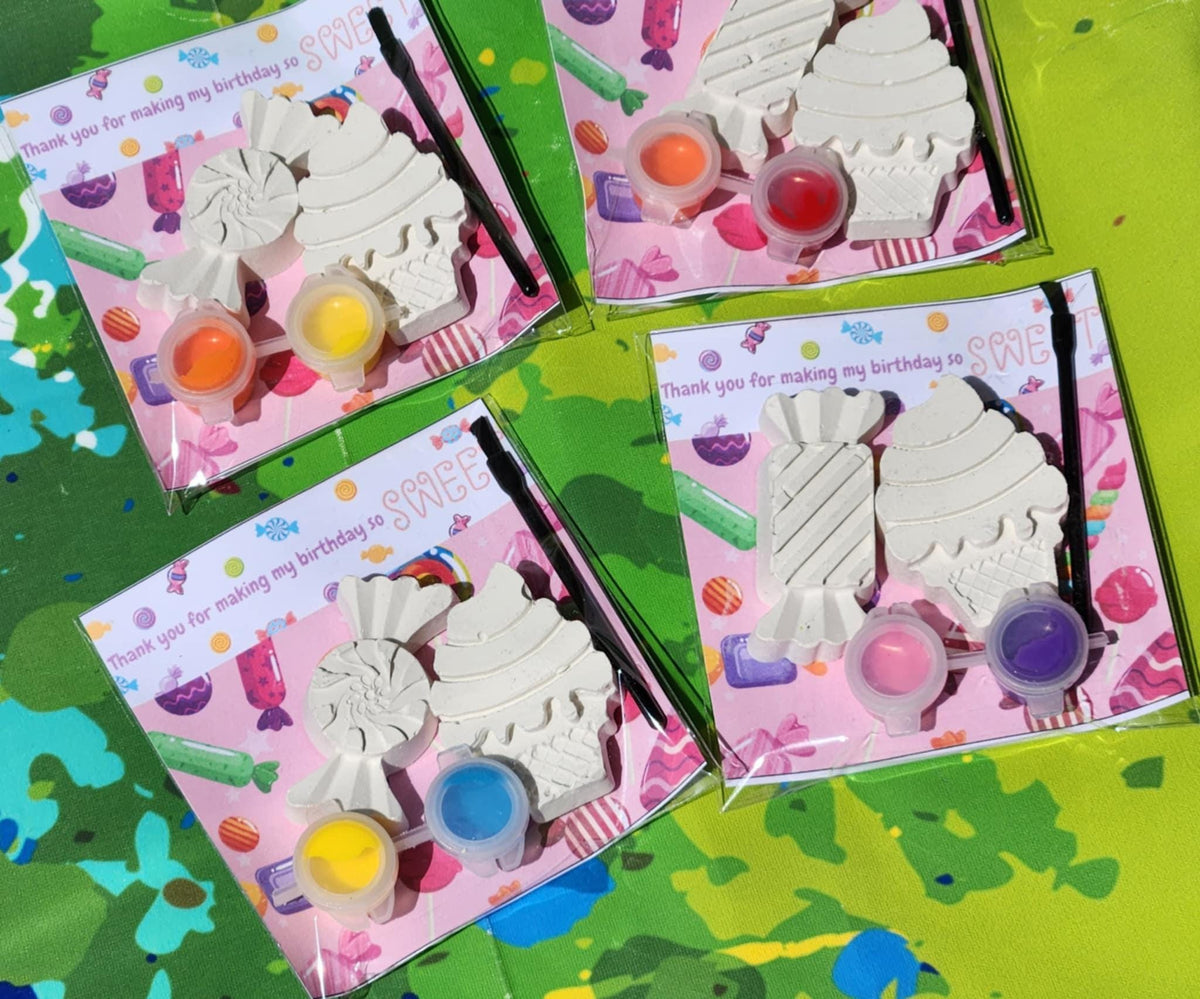 Ice Cream & Candy Birthday Party Favors | DIY Plaster Paint Kits | Kids Craft Activity | Ready to Paint Gifts | Thank You Party Favor