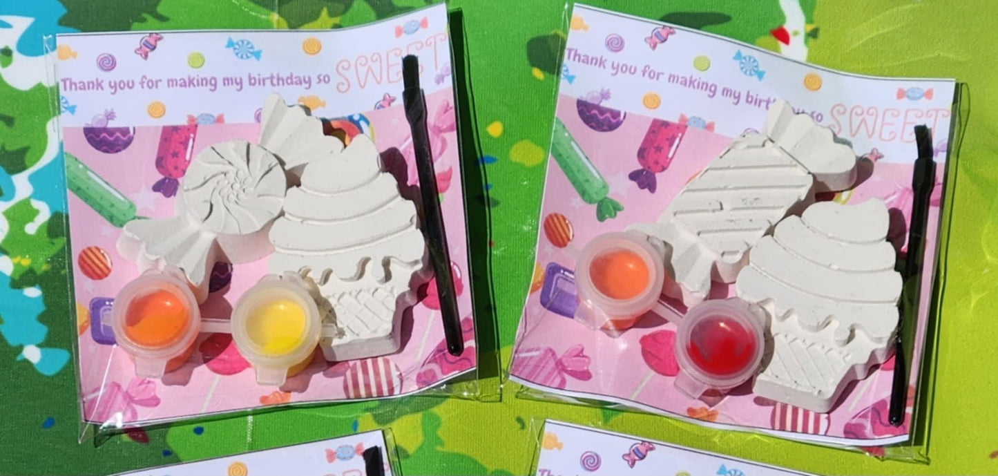 Ice Cream & Candy Birthday Party Favors | DIY Plaster Paint Kits | Kids Craft Activity | Ready to Paint Gifts | Thank You Party Favor