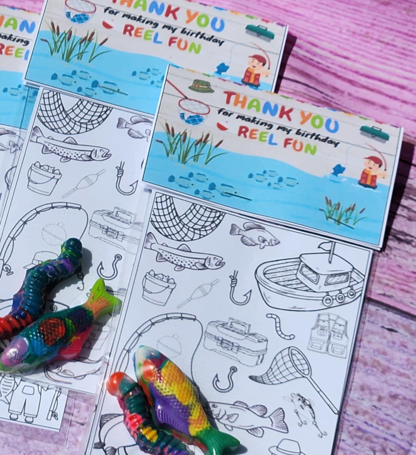 Fishing Party Favors – Fish & Worm Crayon Coloring Kits, Personalized Birthday Favors, Non-Toxic Crayons
