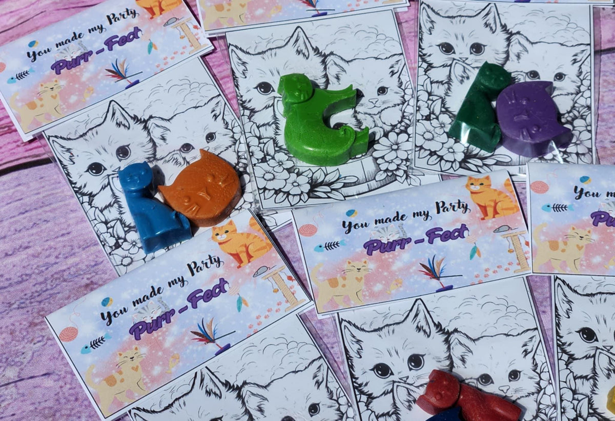 Kitty Party Favors l Adorable Cat Crayons, Classroom Handouts & Take-Home Gifts Thank you Handouts l Coloring l Kids Art l Cat Party