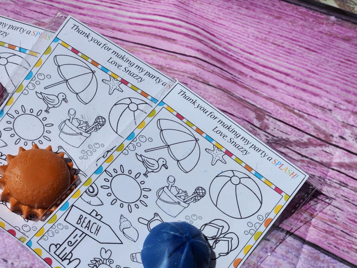 Beach Party Favors – Sun Crayons & Mini Coloring Kit | Fun in the Sun Birthday | Beach-Themed Party Gifts