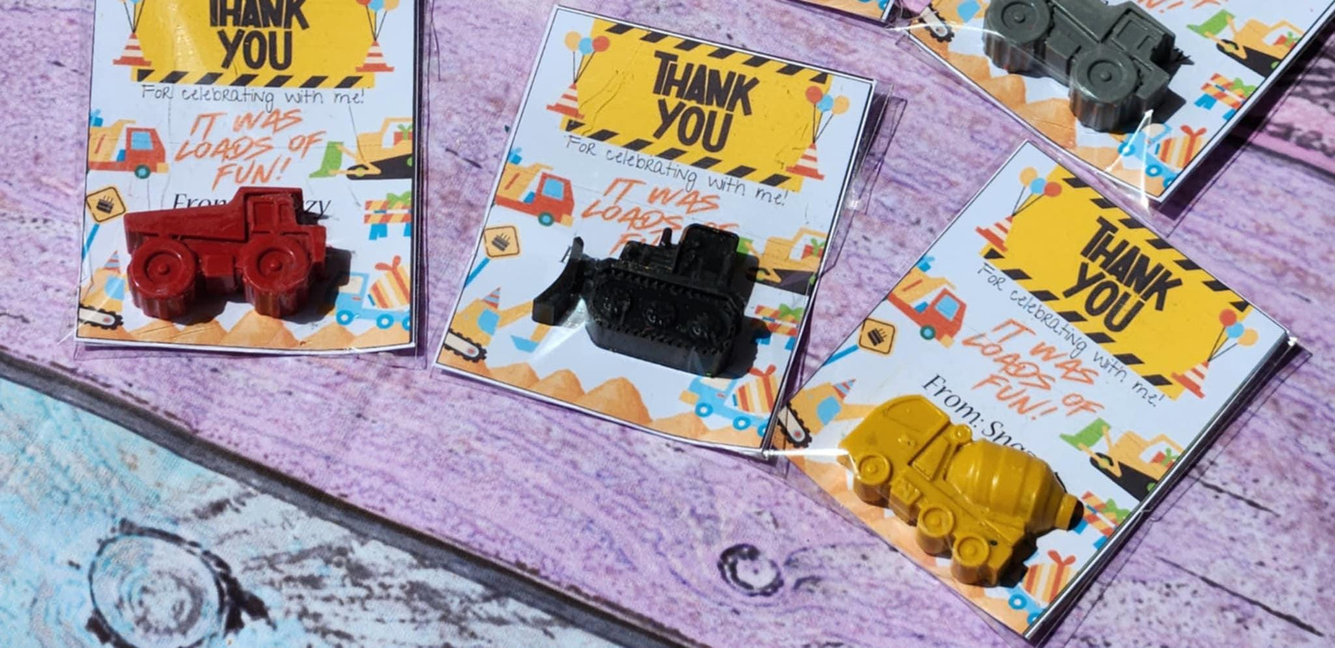 Construction Party Favors – Dump Truck Crayons | Birthday Party Gifts | Construction Themed Crayons - Personalized Cards