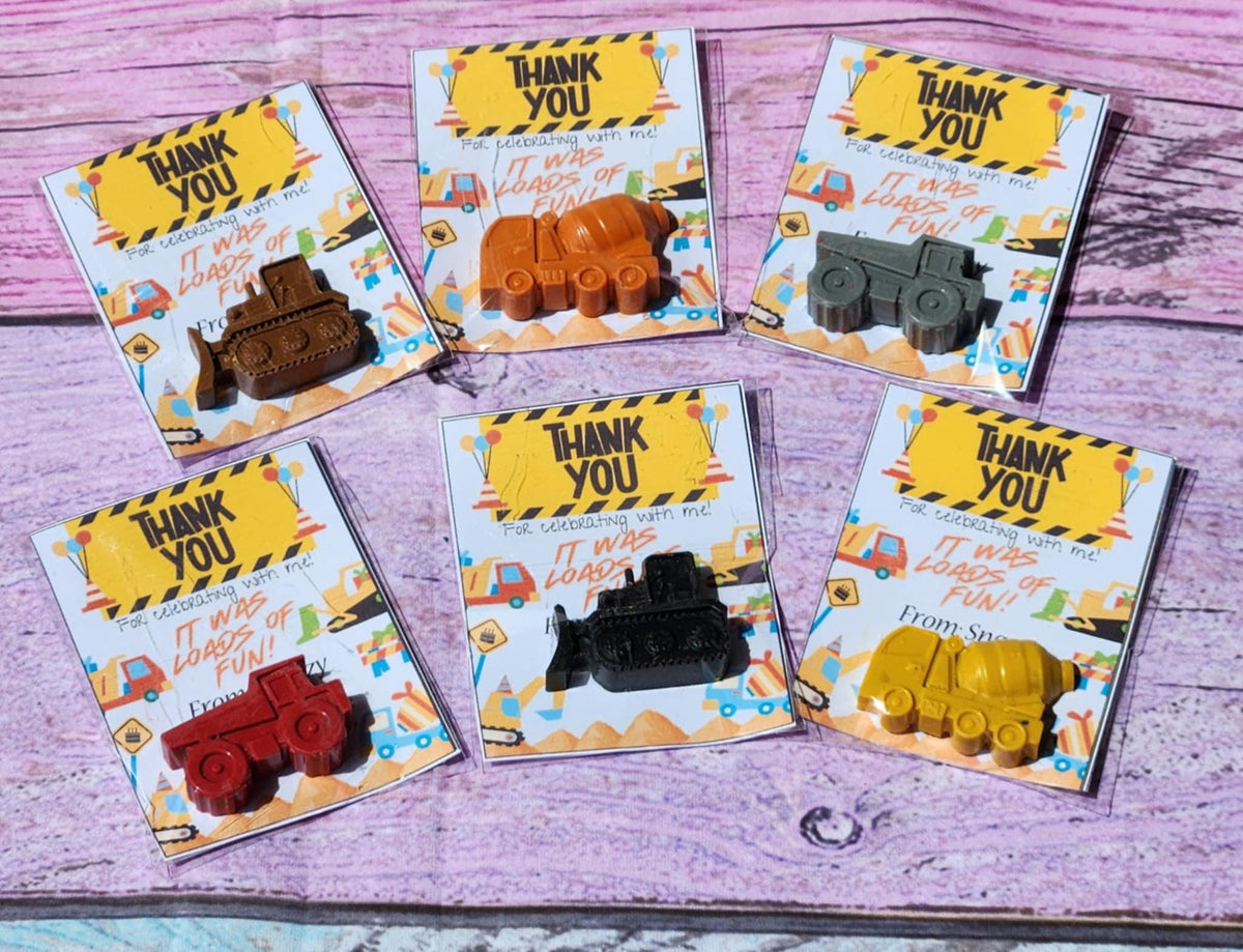 Construction Party Favors – Dump Truck Crayons | Birthday Party Gifts | Construction Themed Crayons - Personalized Cards