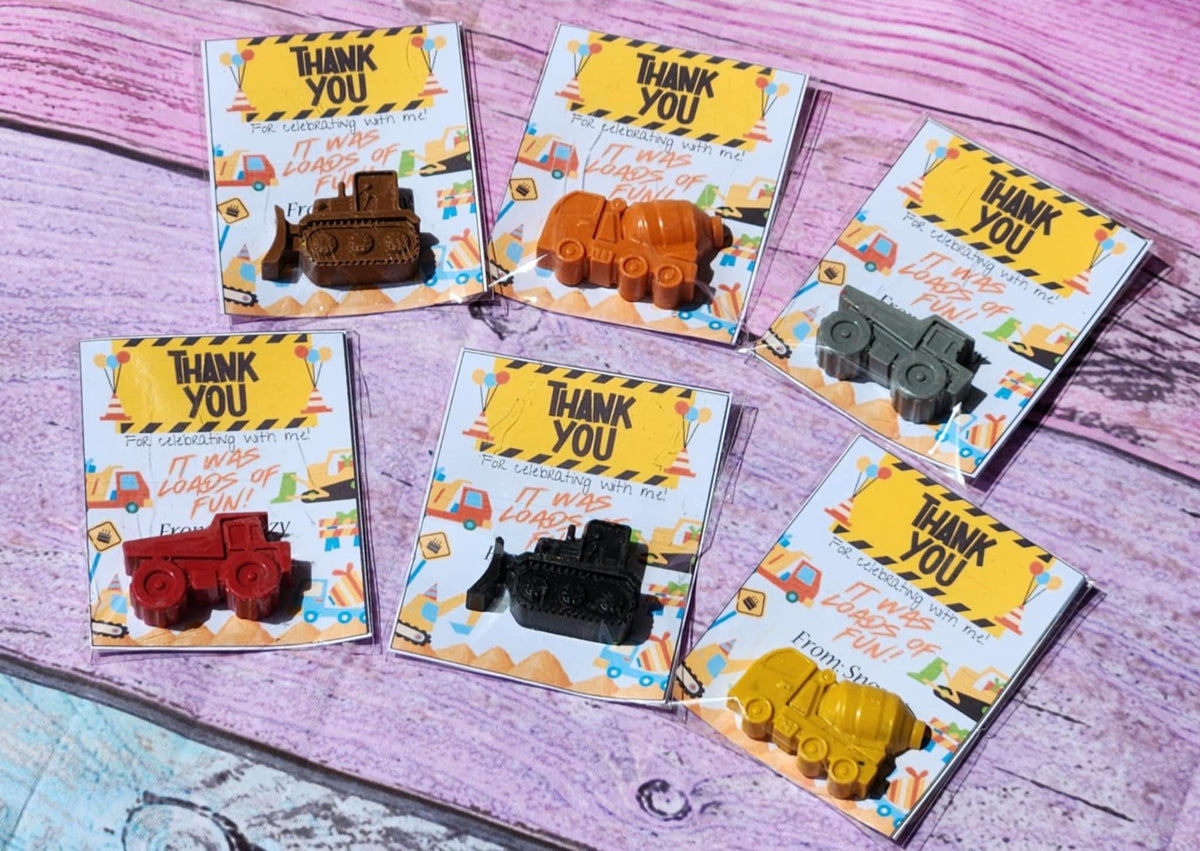 Construction Party Favors – Dump Truck Crayons | Birthday Party Gifts | Construction Themed Crayons - Personalized Cards